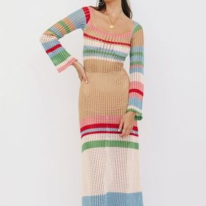 Verge Girl Work Of Art Crochet Maxi Dress || Rainbow Pink Stripe Knit VRG GRL